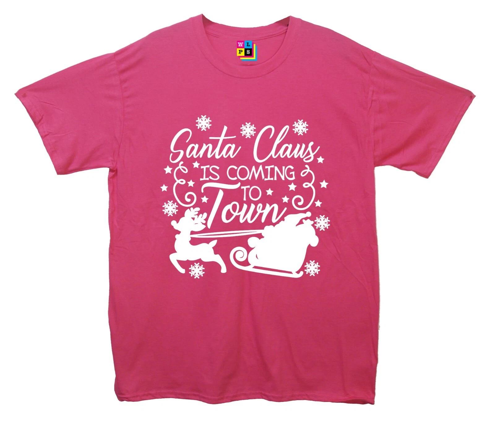 Santa Claus Is Coming To Town Christmas Printed T-Shirt 3XL
