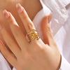 Stainless Steel Metal Wide Geometric Open Rings For Women Men Exaggerated Gold Color Irregular Texture Rings Jewelry Gift 2024