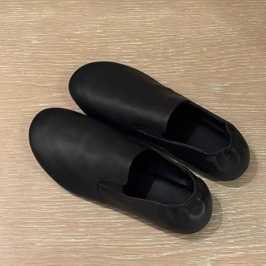 Leather Retro Round Head Super Soft Loafers Women's Platform Flat Bottom One Pedal Lazy Shoes Elastic Band Small Leather Shoes Single Shoes