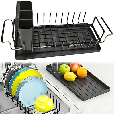 Mellbo Dish Dish Adjustable Makes Effective Use of Kitchen Fits Cutlery Stands Drainer, Drainer, 3-Way Design, Stretch, Space, Sink, Tray, Stand, Up,