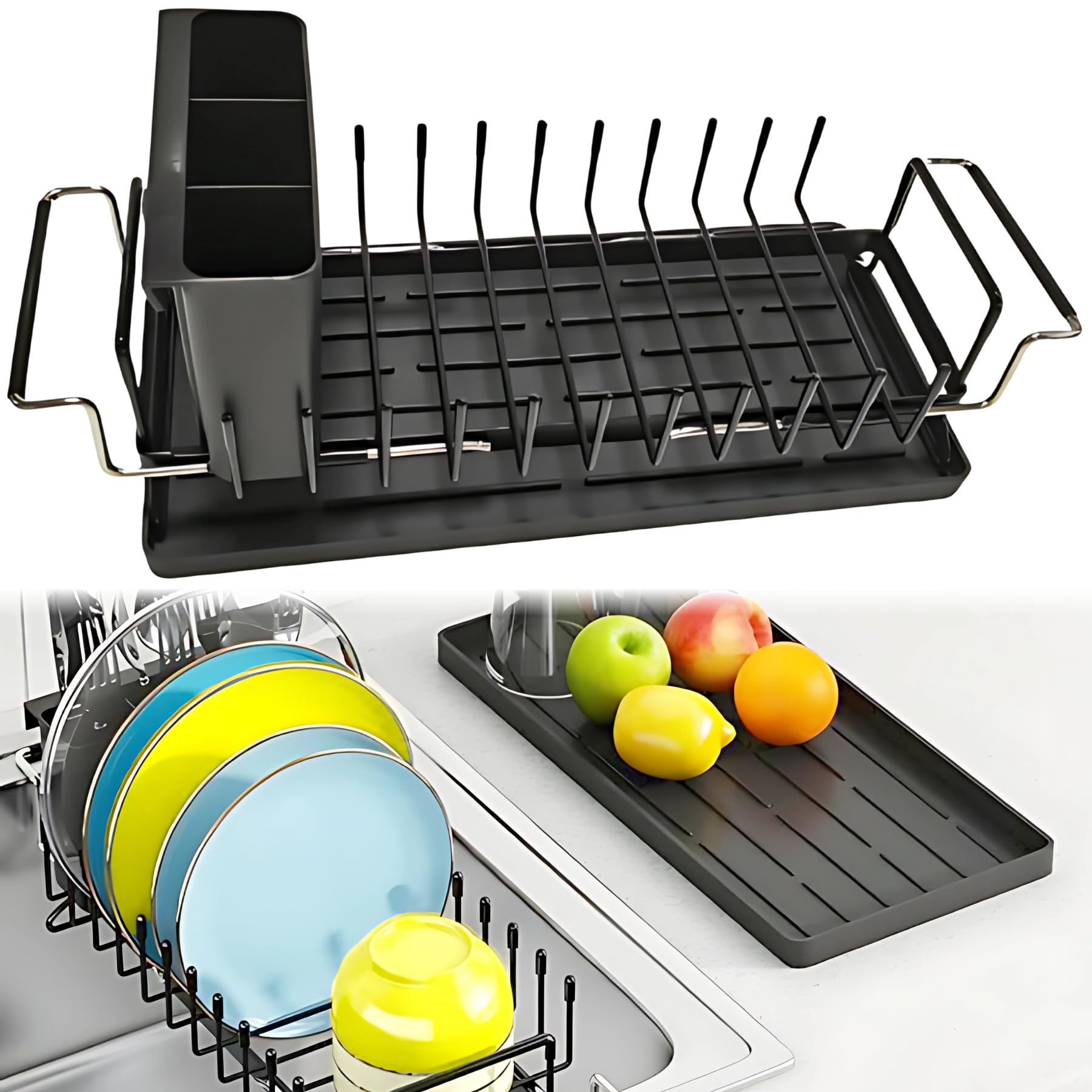 

Mellbo Сушилка для посуды Регулируемая Эффективно использует кухню Подходит для подставок для столовых приборов Сушилка, Сушилка, 3-сторонняя конструкция, Раздвижная, Пространство, Раковина, Поддон, Подставка, Вверх,