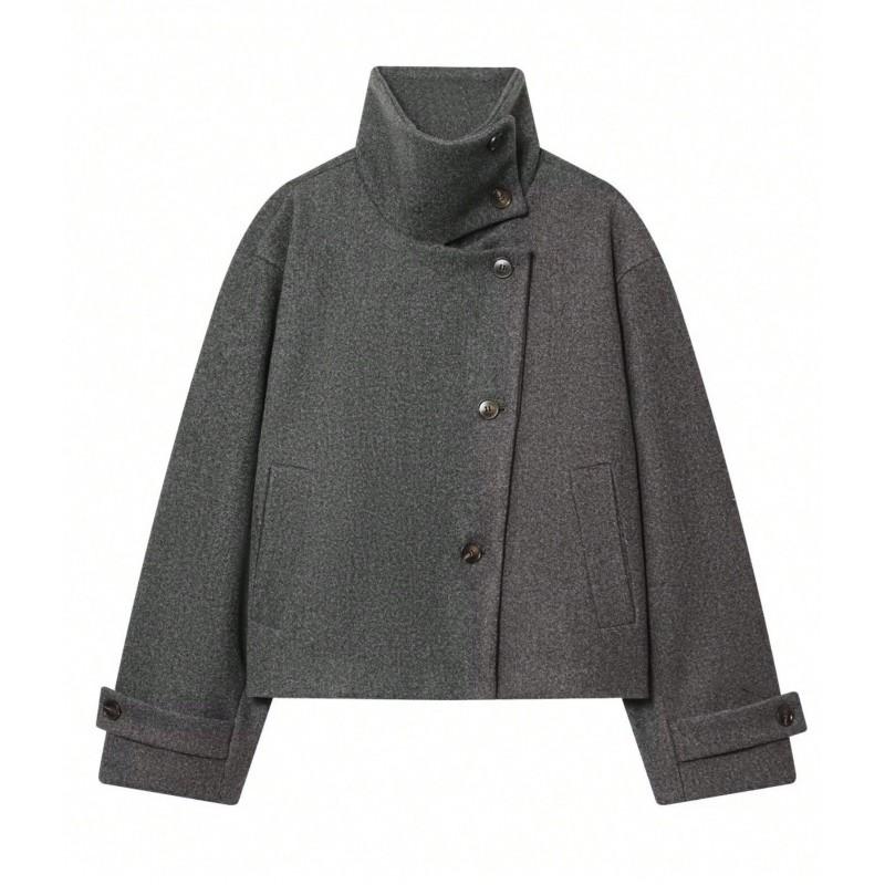 Damen Vintage Stehkragen Jacke Freizeit Unifarben Oberbekleidung Herbst Winter Kleine Frauen