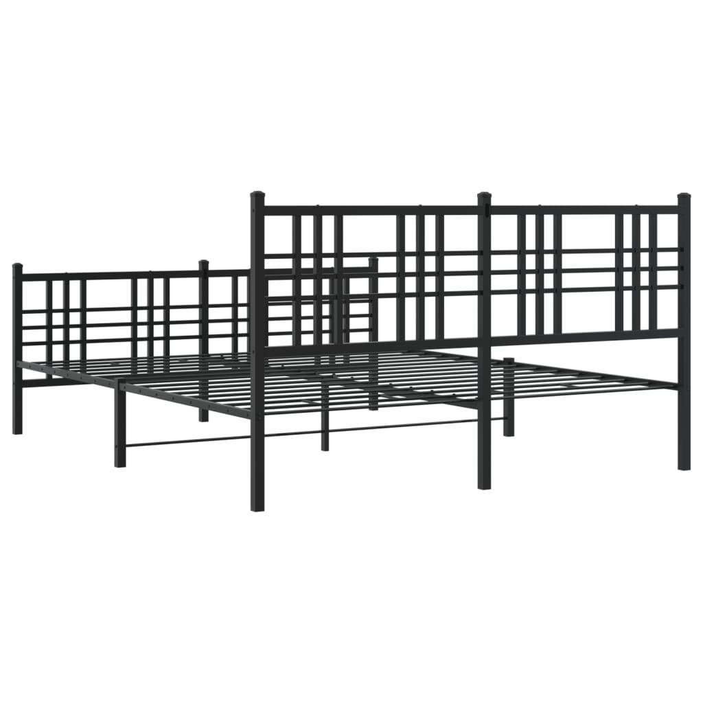 Metal Bed Frame with Headboard and Footboard Black 150 X 200 Cm