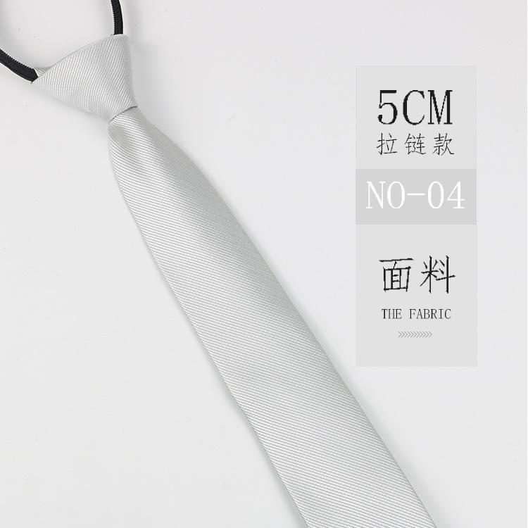 Tie Men'S Zipper Lazy Polyester Silk Jacquard Dress Day Solid Color 5Cm Narrow Edition