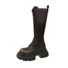 Women's Fashion Boots High Boots Front Lacing High Tube Middle Follow Thick Sole High Boots Solid Color Round Head Platform Shoe