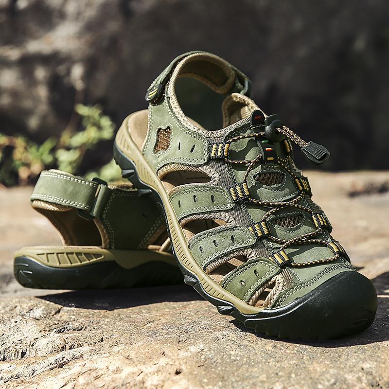 Fashion Outdoor Hollow Ventilation High Quality Leather Men's Sandals Casual Handmade Comfortable Fashion Soft Large Size Beach Sandals