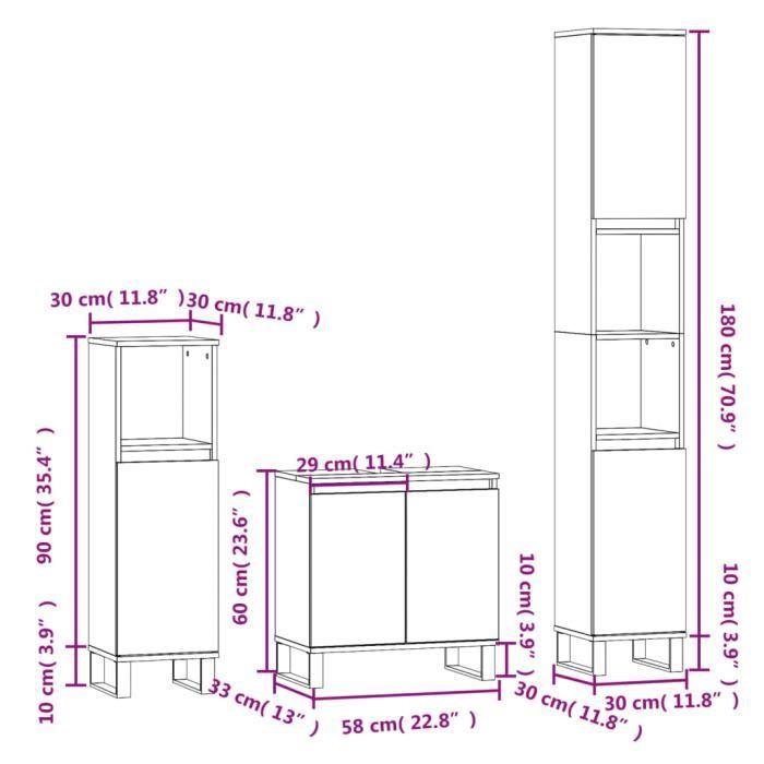 VidaXL Ensemble d'armoires de salle de bain 3 pcs sonoma gris 3187803