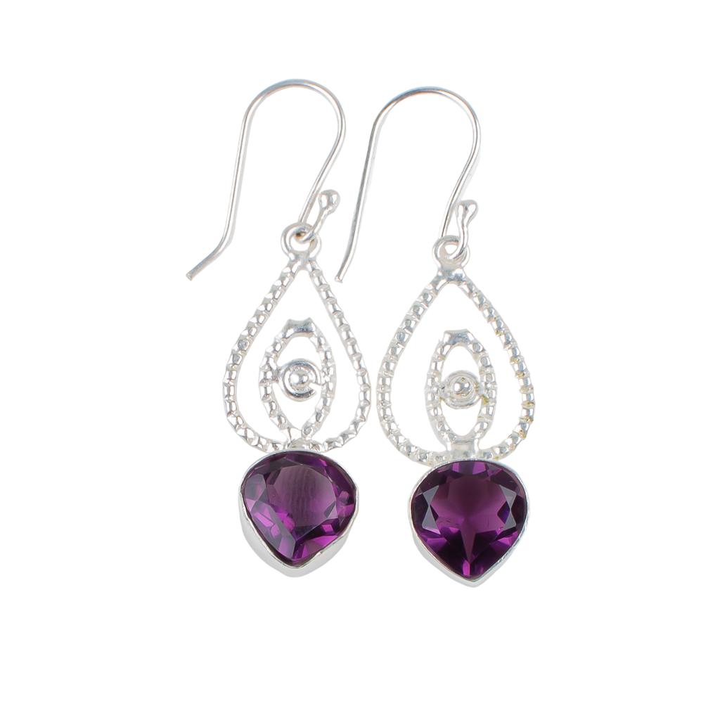 Amethyst Gemstone 925 Sterling Silver Jewelry Handmade Women Gift Earrings 2.00" EE-32-3