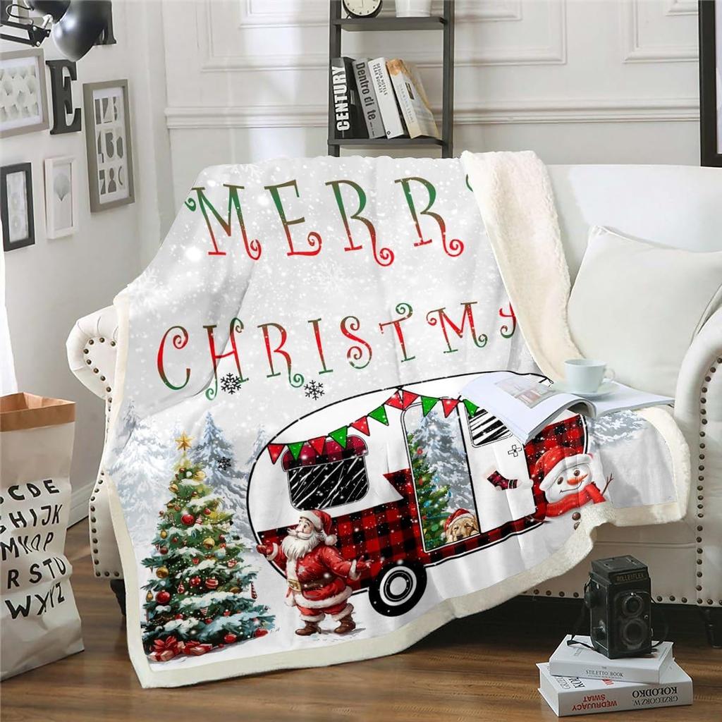 Pink Christmas Throw Blanket - Cartoon Santa Claus Fleece for Kids,Boys,Girls, Women - Snowman Pine Fuzzy Sherpa With Christmas