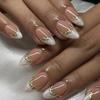 24pcs White French Tip Press On Nail Short Almond Style False Nail with 3D Gold Line Design for Manicure Nail Art