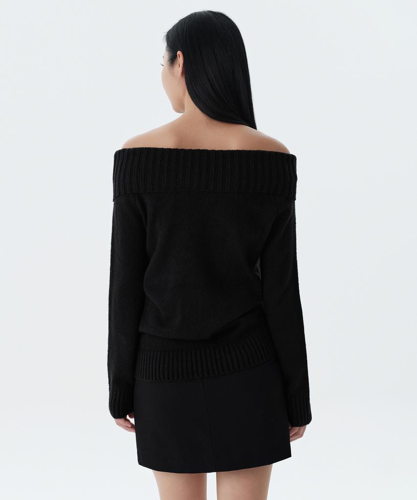 MUSINSA STANDARD WOMAN Women'S Turn Down Off-Shoulder Knit [Black]