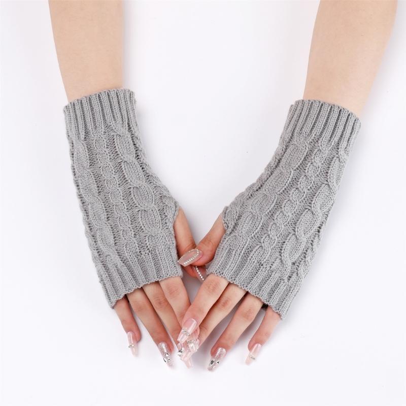 Comfortable Winter Arm Sleeves Fingerless Gloves Soft Acrylic Fibre Cable Knit Gloves For Outdoor Daily Use And Sport
