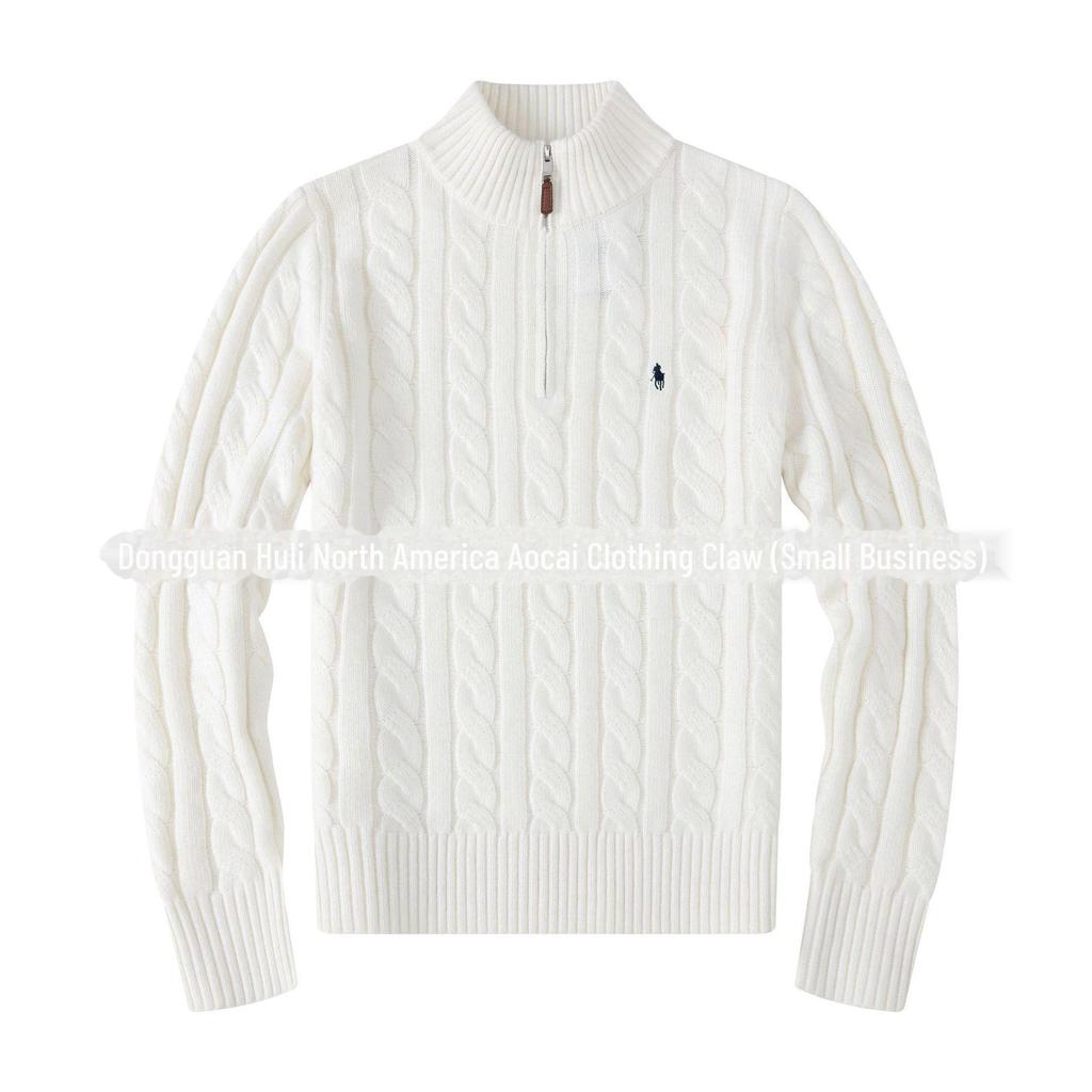 RL Men's Wool Sweater with Pony Logo - Stand Collar, Zipper, Casual Fit