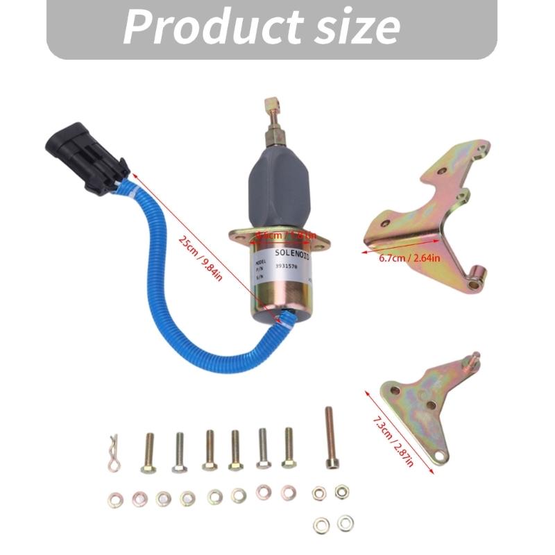 Fuel Shutoff Solenoid 3931570 3923201 with Electrical Socket, Two-Hole Flange, Corrugated Wire Sleeve, and Adjustable Threaded Linkage Assembly