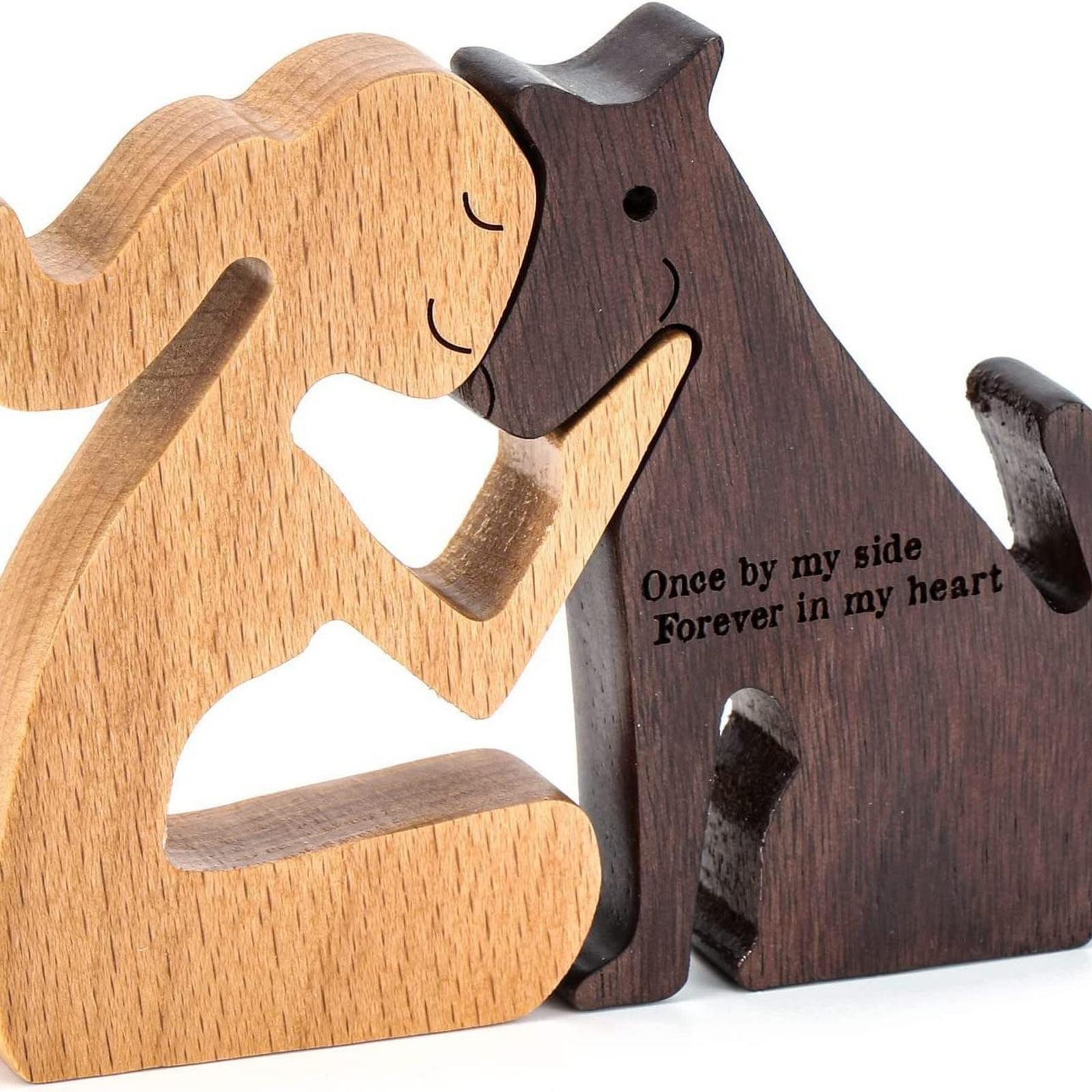 Handmade wooden dog sculpture - canine statue, a gift decoration for pet lovers one size