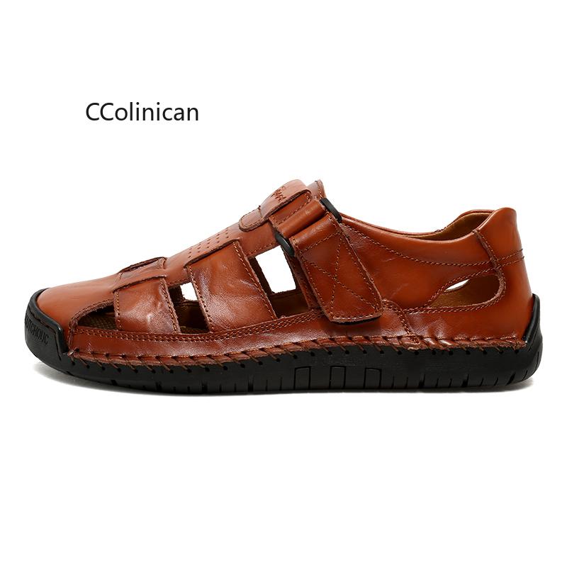 Hot Summer Men Leather Sandals Outdoor Flat Shoes Walking Shoes Men Beach Roman Sandals Platform Fashion Men Sneakers