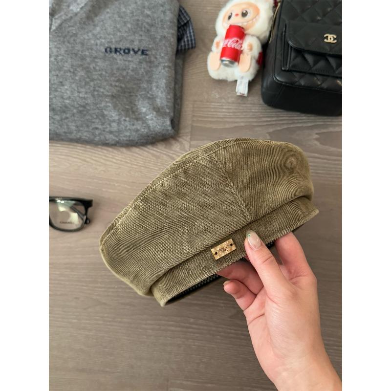 Retro Corduroy Beret Hat for Women Autumn New Style Versatile Face Showing Little Painter Hat