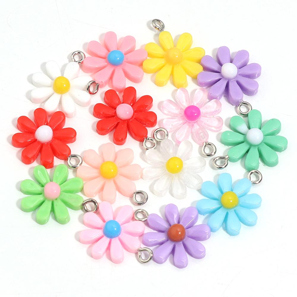 10pcs/Lot Resin Daisy Flower Pendant Colorful Glossy Surface Flower Charm For Jewelry Making DIY Keychain Earring Charm Pendant