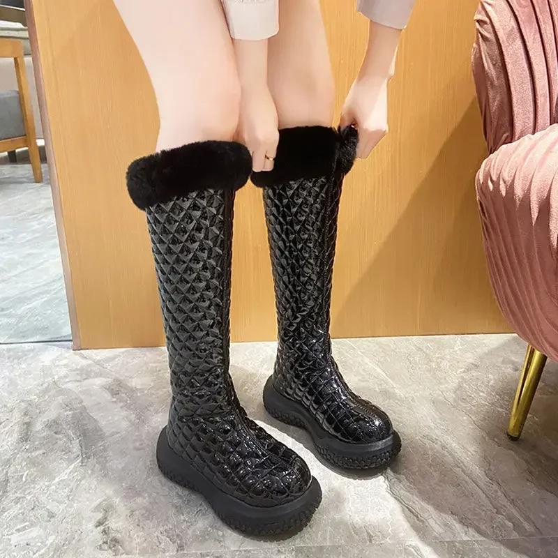 On Slip Winter Knee High Shaft Long Ladies Shoes Plus Warm Women's Snow Boots Boot Sale Pu Spring 2024 Furry Trend Work Anti Hot