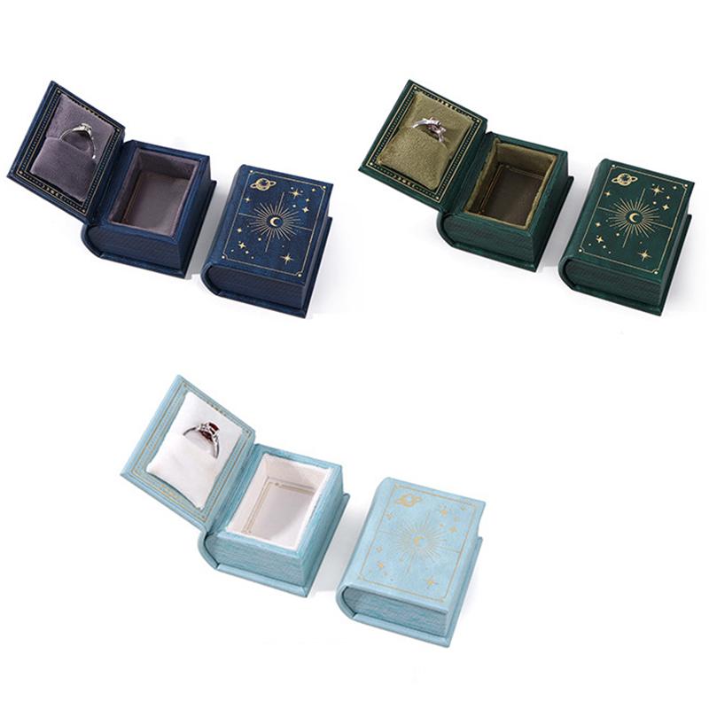 1Pc Pu Leather Book-Shaped Ring Box With Suede Fabric Lining Creative Flip Lid Magnetic Ring Holder Jewelry Gift Case Accessorie