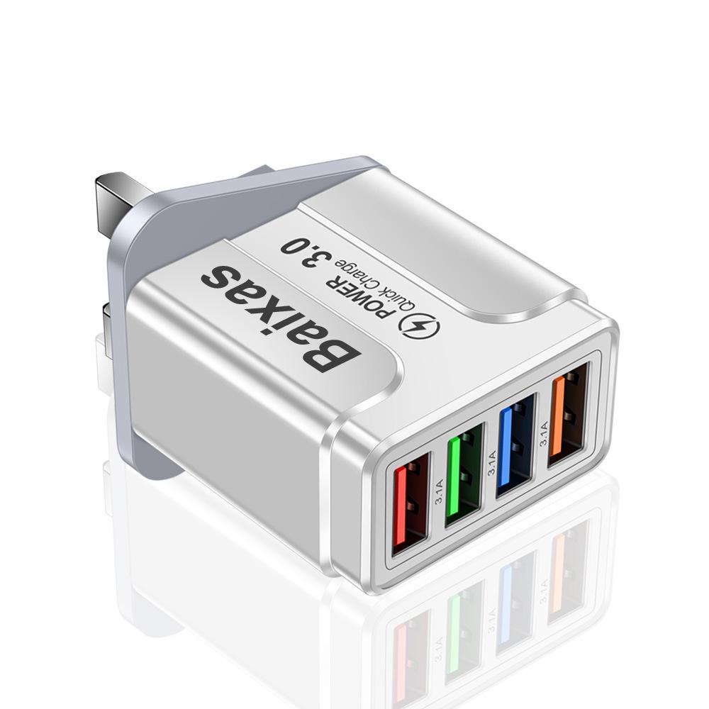 Colorful 4-USB 3A Travel Charger for Phone & Tablet: Multi-Standard (EU/US/UK)