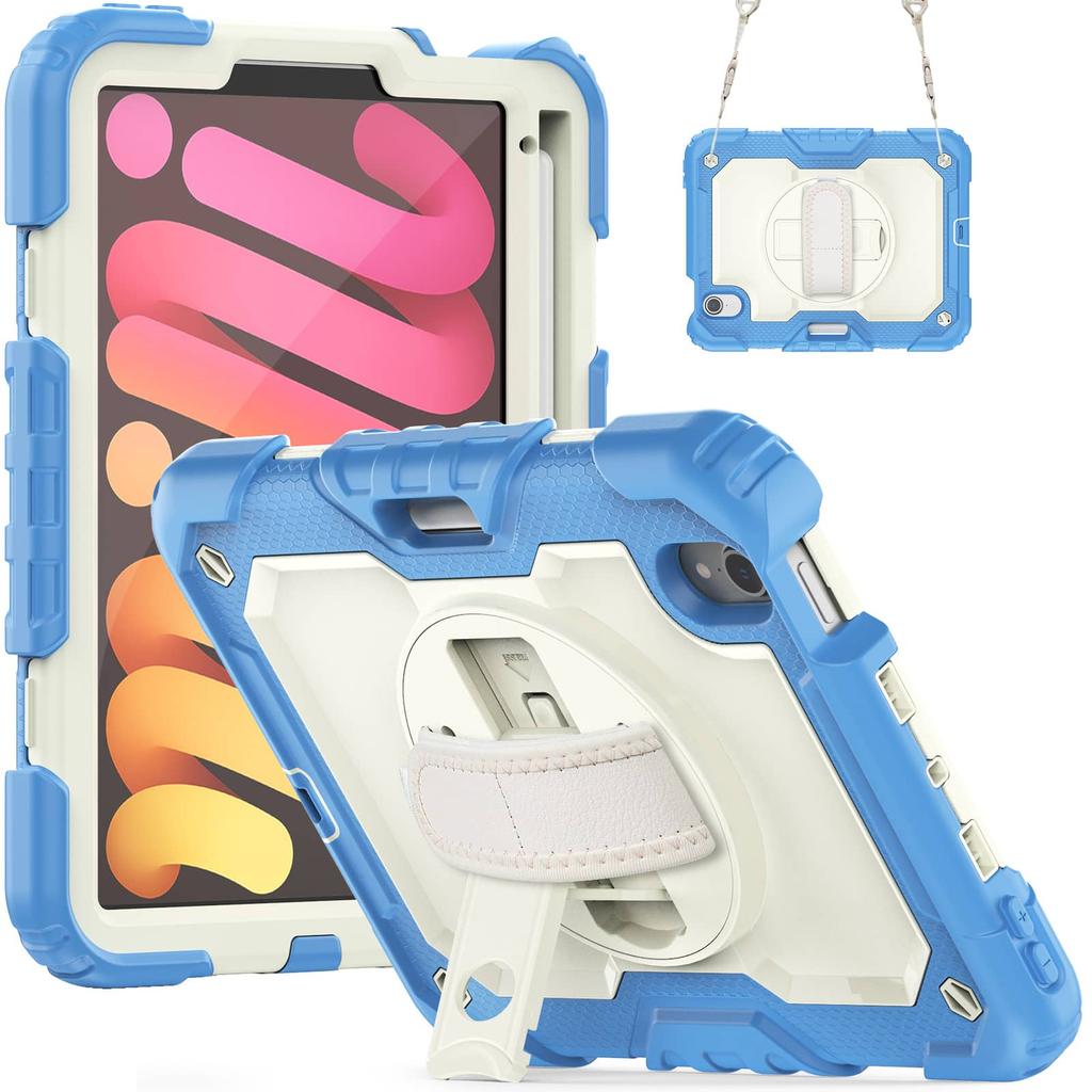 Case for IPad Mini 7 (A17 Pro)2024/ Mini 6 8.3'' with Screen Protector Pencil Holder [360 Rotating Hand Strap] &Stand Shockproof