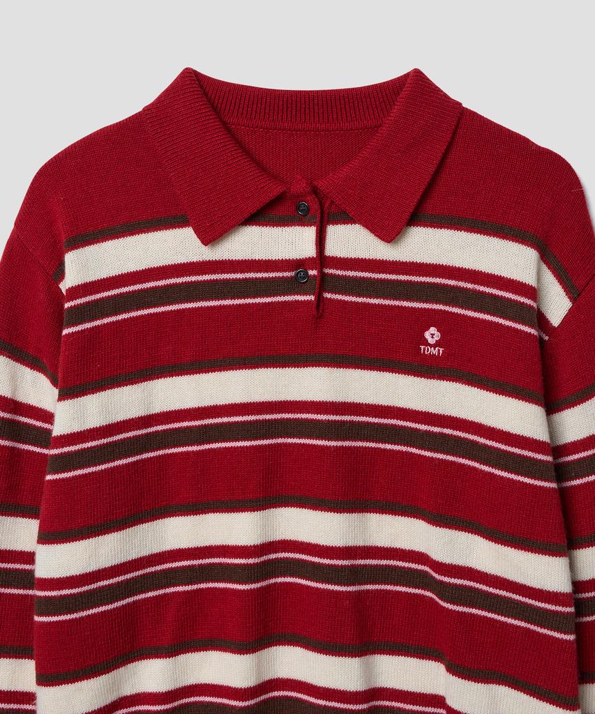 Tudument Retro Stripe Polo Knit Red