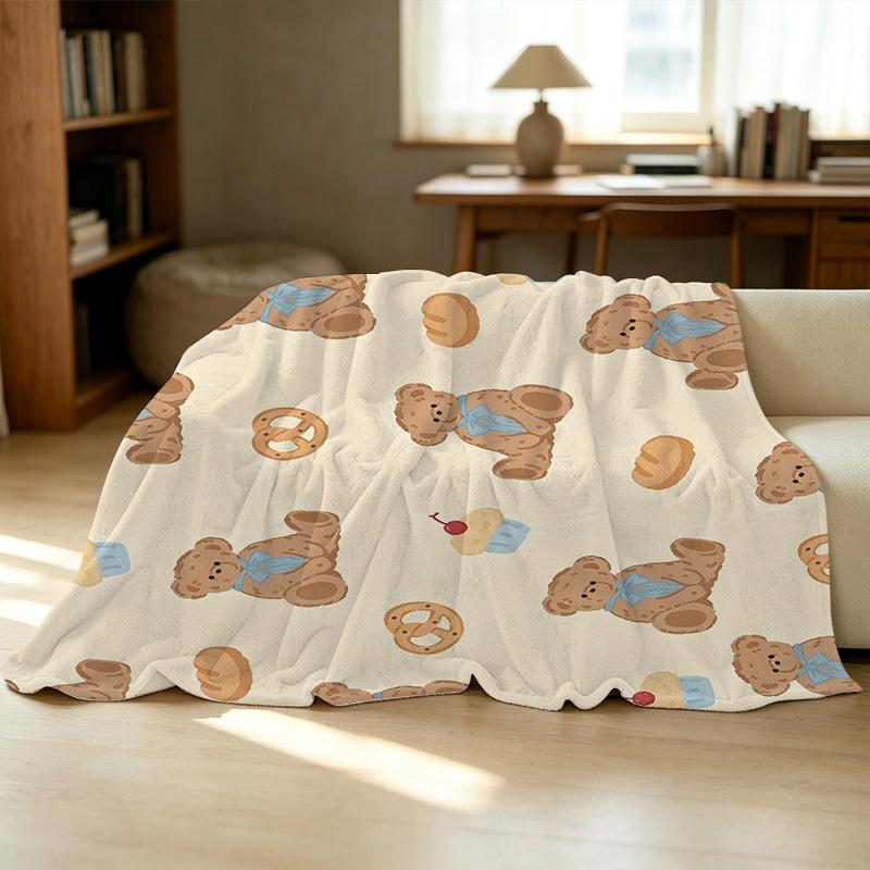 Soft Fuzzy Bear Flannel Blanket Breathable All-Season Plush Throw for Home Couch Nap, Office Use, Halloween & Christmas Holiday Decor