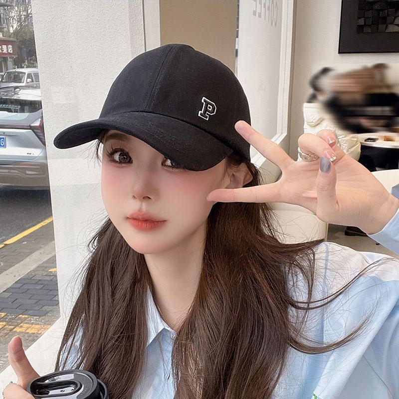 Solid Color Empty Top Baseball Hat for Women Summer Fashion P-Letter Sunshade Duck Tongue Cap Girls High Ponytail Sports Hat