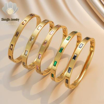 Emerald Cut Cubic Zirconia Titanium Steel Bracelet - Women's Fashionable European & American INS Style, Light Luxury High-End Jewelry