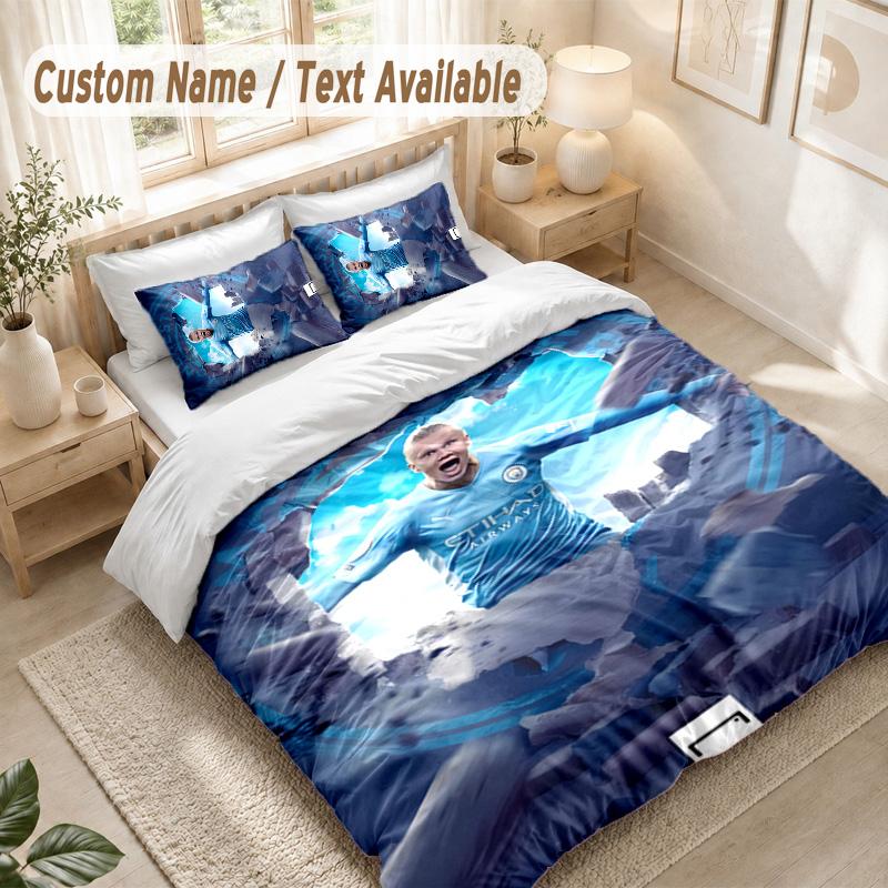 Erling Haaland Bedding Set, 1 Duvet Cover & 2 Pillowcases Soft Comfortable Bedroom Home Textile Decor