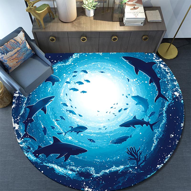 Sharks Round Area Rug,Carpet Rug for Living Room Bedroom Sofa Playroom Decor,Non-slip Floor Mat