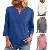 Damen Oberteile Dreiviertelarm V-Ausschnitt T-Shirts mit Hohlstickerei Muster Lockerer Schnitt Freizeitbluse Tägliche Kleidung