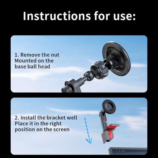 Car Phone Holder Magnetic Dashboard & Screen Mount Adjustable Shock-Absorbing Clip-On Stand