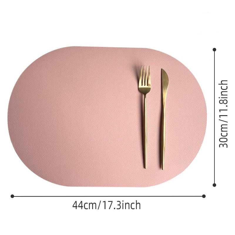 1/4/10pcs Double-Sided Pink PU Leather Placemats Reversible Washable Heat-Resistant Oval Table Mats for Dining Home Decor