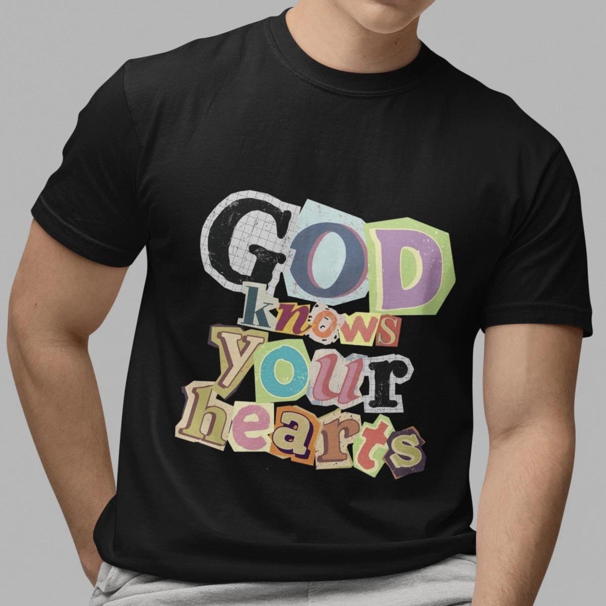 

God Knows Your Hearts Christian Faith Quote Graphic Unisex Black T-Shirt Casual L
