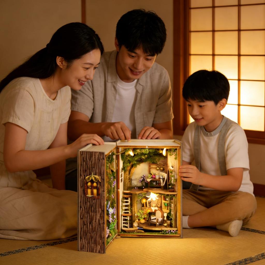 DIY Wooden Dollhouse Kit, Miniature House with LED Lights, Handmade Craft, Interior Decoration, Gift, Collection Model (Forest Wonderland)