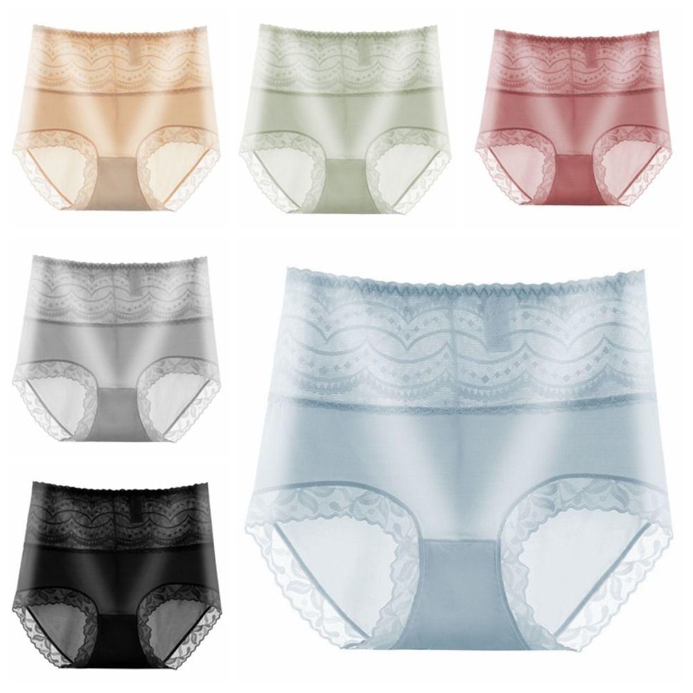 High Waist Lace Seamless Briefs Thin Tummy Control Underwear Elastic Slimming Underpants  Lady