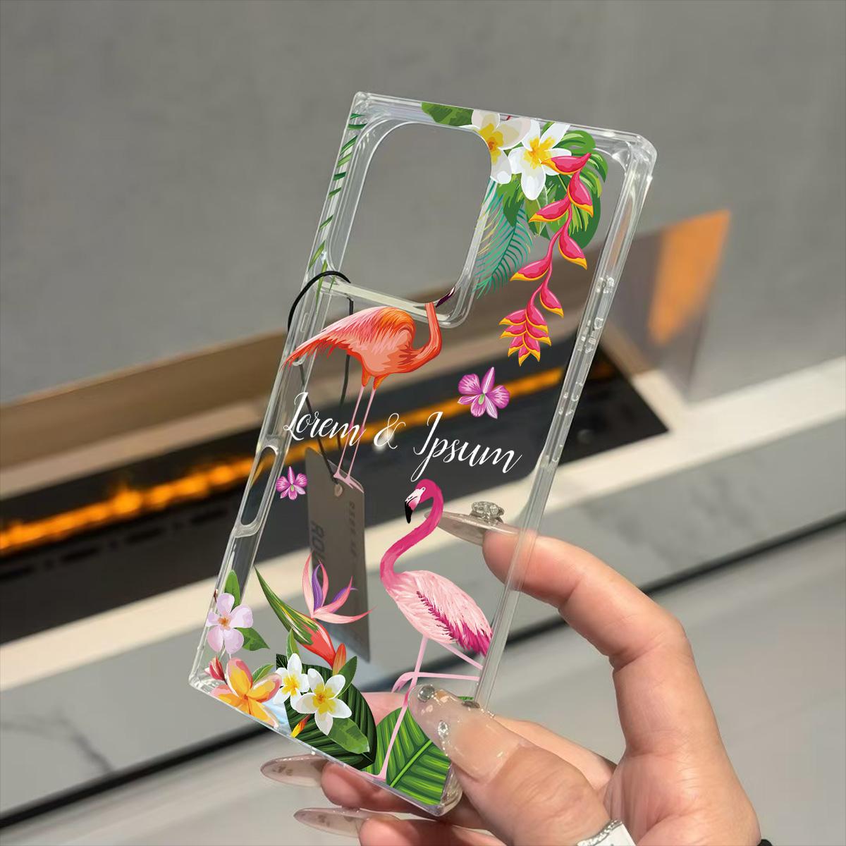 

Clear Square Back Tube Case Protection For iPhone 13 16 ProMax 12 14 Pro Max 11 15 Plus Anti-Oxygen,Flowers and Flamingos Pattern Casing iphone 11 ProMax