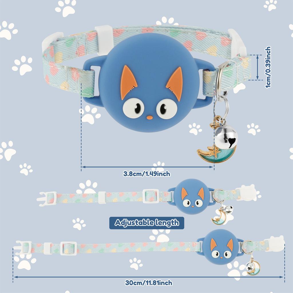 Pet Collar Silicone AirTag Cat Collar 22-30 cm Adjustable Dog Tracker with Bell Anti Loss Waterproof Reflective Kitten Collar