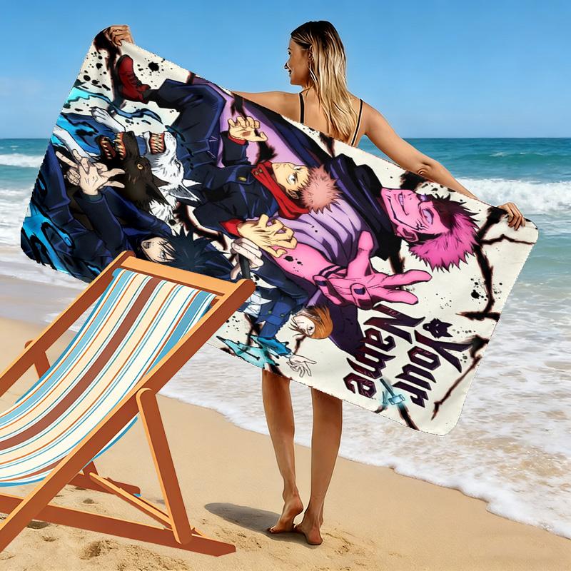 Name Custom Anime Jujutsu Kaisen Print Beach Towel, Large Soft Quick Dry Towel for Beach Camping Swimming
