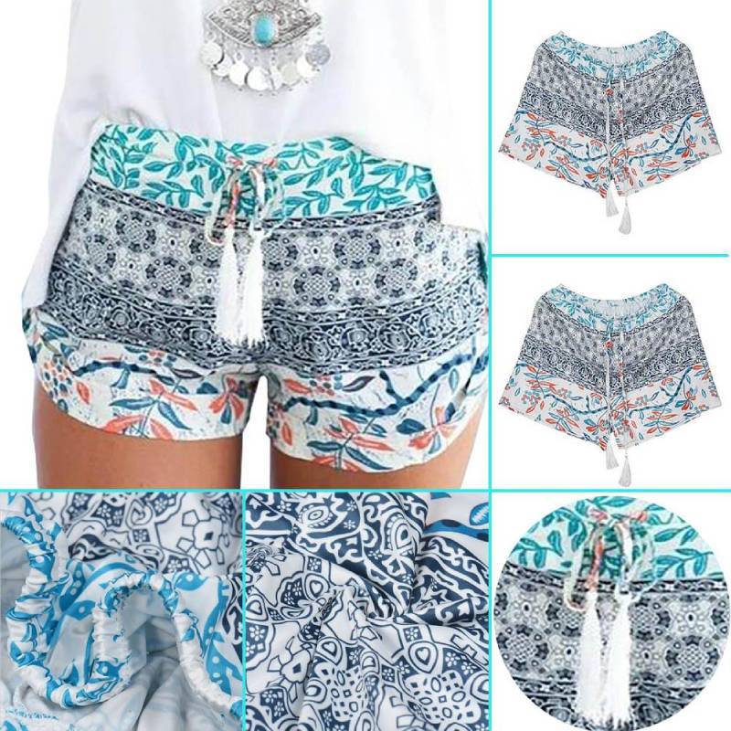 Summer Polyester Print Shorts With Tie Waist For Casual Wear