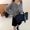 Simple Temperament Round Neck Single-breasted Knitted Cardigan Women's Soft Waxy Skin-friendly Long-sleeved Versatile Knitted Cardigan
