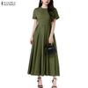 ZANZEA Damen Lässig Rundhals Sommer Kurzarm Elegantes Kleid