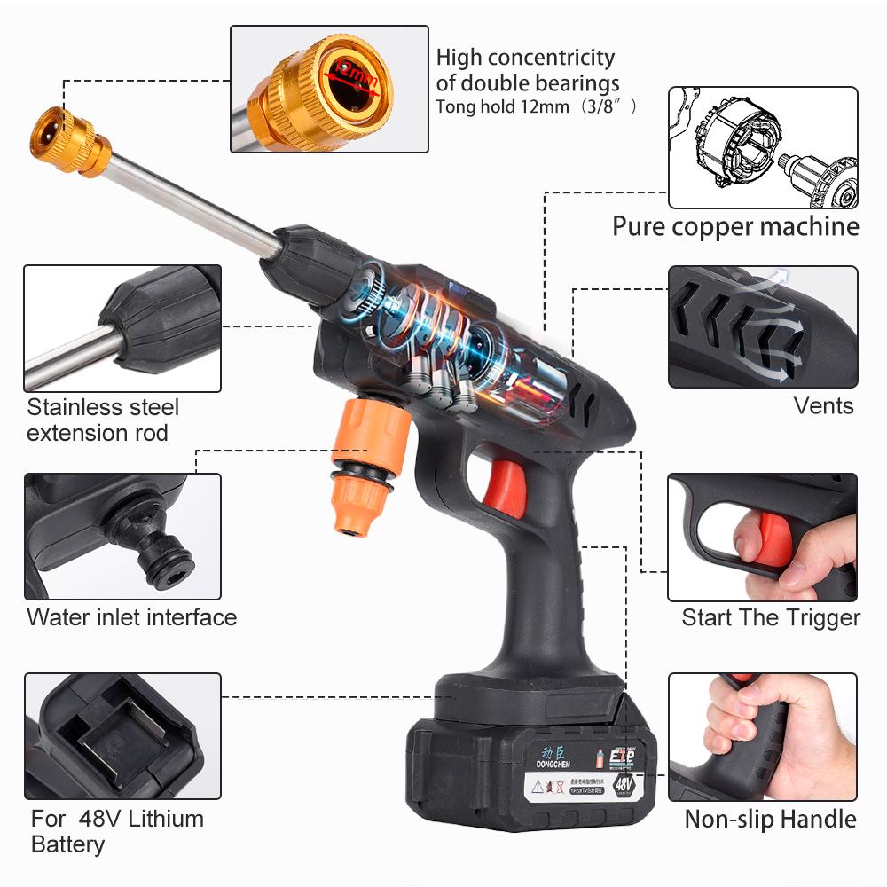 BEJIXIONG 48V 100Bar Wireless High Pressure Car Wash Washer Gun Foam Generator Water Gun Spray Cleaner Car Washing Machine