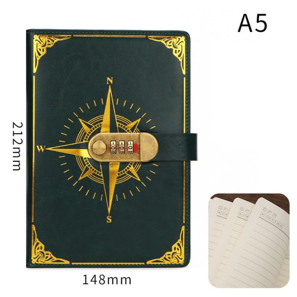 New A5 Retro Password Notebook With Lock Diary Book Student Notebook Vintage Notebook Sub-Password Lock Notebook Supplies