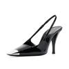 Park Caiying Rose the Same Black High Heels 2025 Spring and Autumn New Patent Leather Thin Heel Versatile Metal Square Head Single Shoes Women