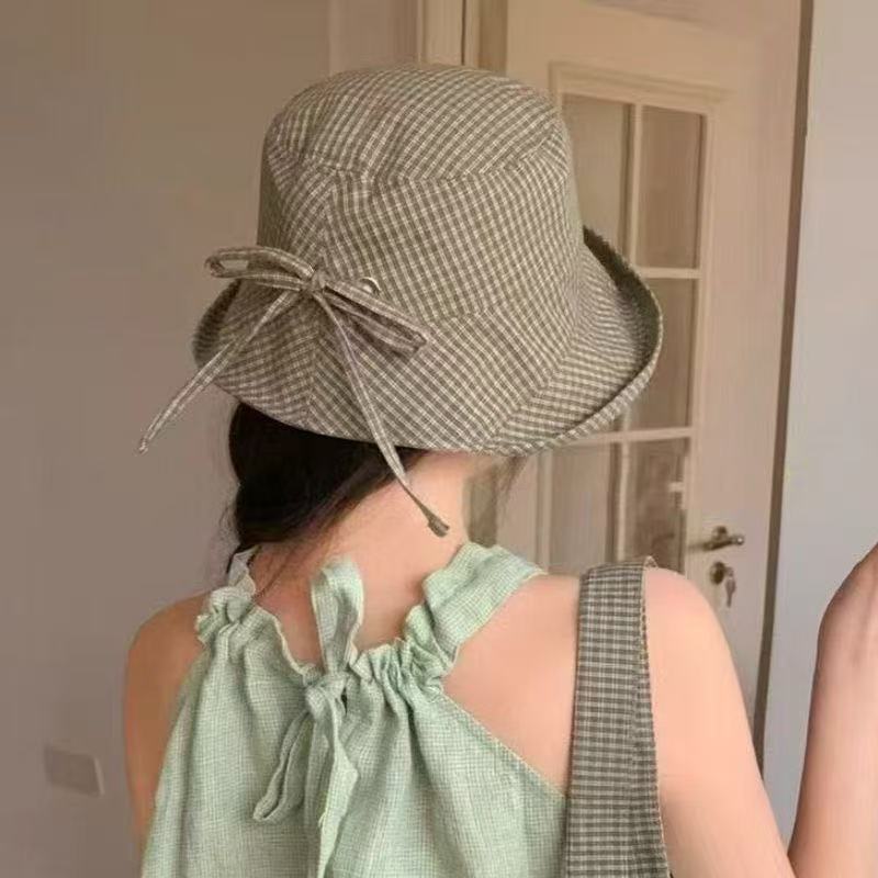 Women's Plaid Bucket Hat Foldable Sun Screen Cap Wide Brim Quick Dry Beach Sun Hat