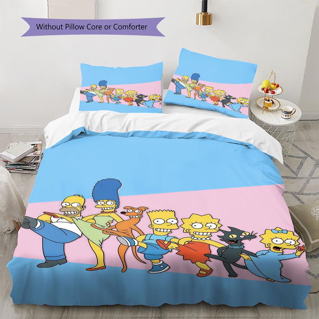 The Simpsons Cartoon Poster Pattern Bedding Home Decoration Birthday Gift ( 1 Duvet Cover + 2 Pillowcase, Without Core),fan Merchandise.