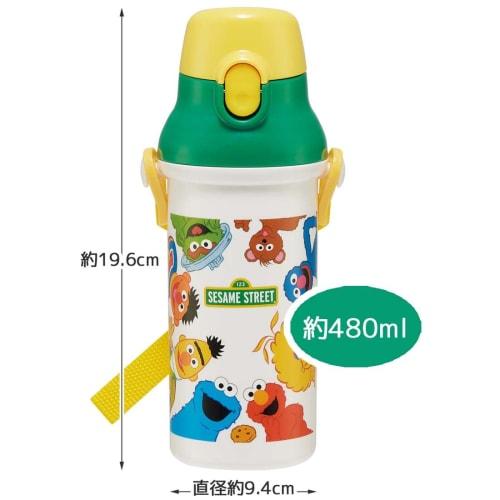 Skater Children's Water Bottle, 480ml, Direct Drinking, Plastic, One-Touch Operation, Dishwasher Safe, Made In Japan, Sesame Street Design, for Boys a
